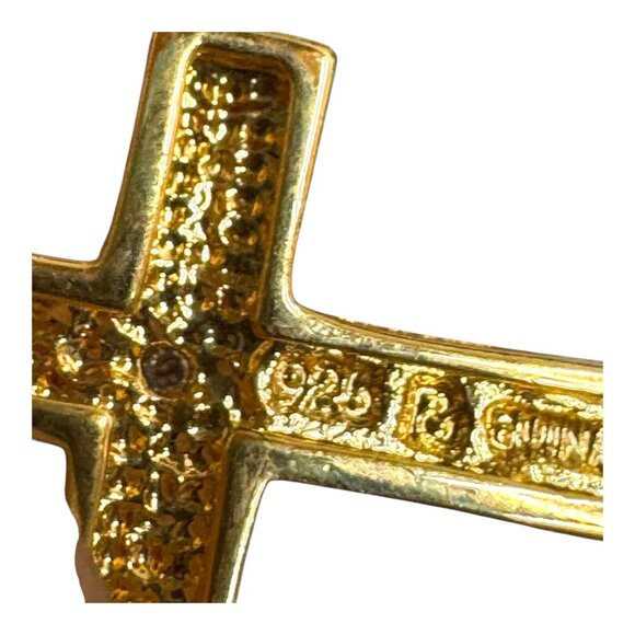 Vintage Sterling Silver 925 Gold Vermeil Cross Pendant With Faux Diamond Accents - Picture 3 of 5